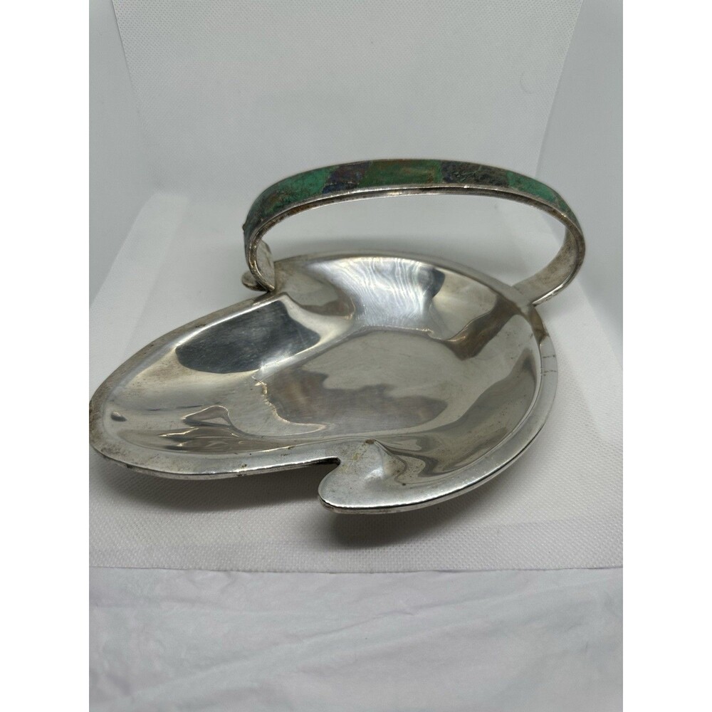LOS CASTILLO Silver-Tone Vintage Mexico Turquoise & Azurite Modernist Plate #250